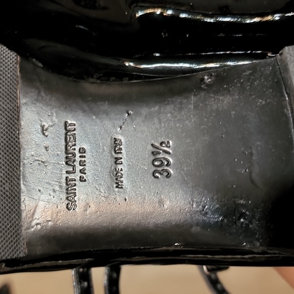 SAINT LAURENT YSL BLACK PATENT STRAPPY ANKLE STRAP EUC BADAZZ 39.5 SHOES - Picture 6 of 11